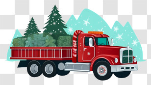 Red Truck - Red Truck Carrying Christmas Trees For The Holidays Transparent PNG