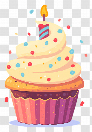 Birthday Cupcake - Colorful Birthday Cupcake With Candle Transparent PNG