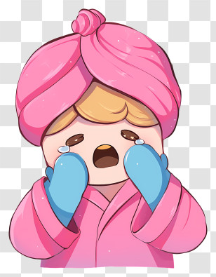 Wash Face - Crying Character In Pink Towel Transparent PNG