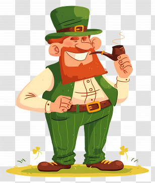 Leprechaun - Cheerful Leprechaun With Pipe And Green Attire Transparent PNG