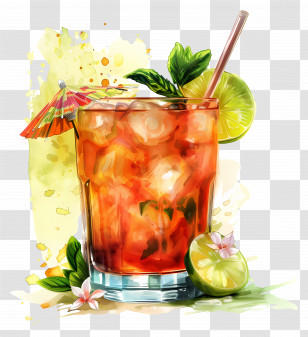 Mai Tai - Refreshing Iced Tea With Lime And Mint Design Transparent PNG