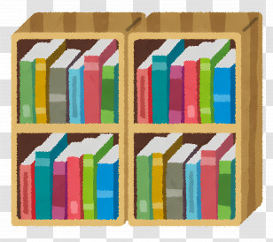 Books - Wooden Bookshelf With Colorful Books Transparent PNG