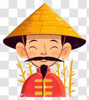 Vietnamese Man - Smiling Man With Traditional Bamboo Hat Illustration Transparent PNG