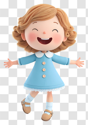 Little Girl Dancing - Joyful Girl In Blue Dress Transparent PNG