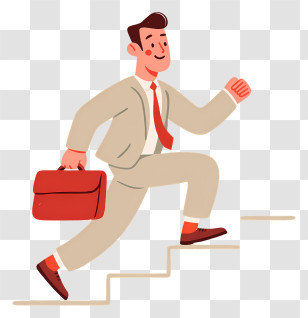 Climbing Stairs To Success - Man Running Up Stairs With Briefcase Transparent PNG