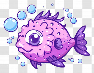 Cute Pufferfish - Playful Purple Fish Character Illustration Transparent PNG