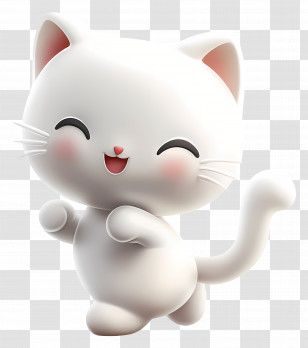 Cute Cat - 3D White Cat Smiling Transparent PNG
