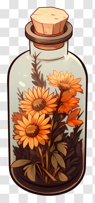 Dry Flower Glass - Natural Yellow Flowers Displayed In Glass Bottle Transparent PNG