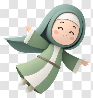 Muslim Woman Flying Towards Hajj - Smiling Green Hijab Girl Transparent PNG