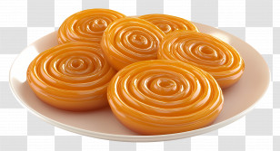Jalebi - Caramel Sweets With Swirls On Plate Transparent PNG