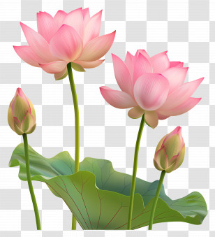 Pink Lotus Flowers - Pink Lotus Flowers In Full Bloom Transparent PNG