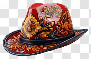 Hat - Red Floral Patterned Hat With Decorative Details Transparent PNG