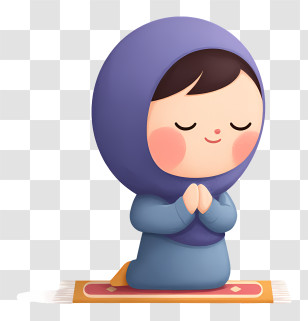 Hijab Girl Kneeling On Prayer Mat - Praying Child In Blue Attire Transparent PNG