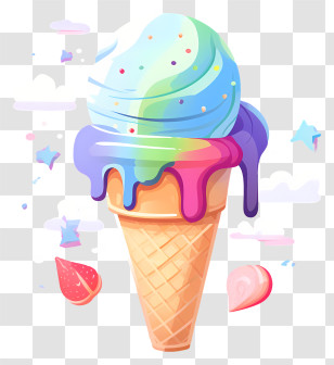 Rainbow Ice Cream Cone - Rainbow Ice Cream Cone Illustration Transparent PNG