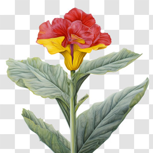 Canna Indica - Vivid Yellow And Red Flowering Botanical Illustration Transparent PNG