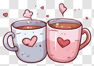 Coffee Cup - Couple Coffee Mugs With Heart Design Transparent PNG