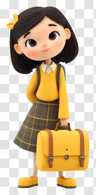 Student Waiting For School Bus - Girl In Yellow With Bag Transparent PNG