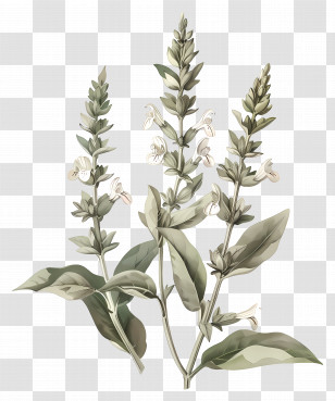 Sage Flower - Illustration Of Sage Plant With Green Leaves Transparent PNG
