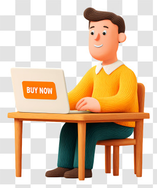 Cartoon Man Online Shopping - Man Buying Online At Laptop Transparent PNG