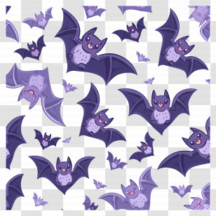 Flying Bats - Playful Purple Bats Halloween Pattern Transparent PNG