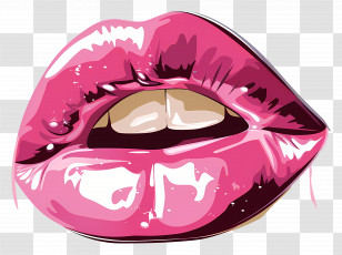 Pink Kiss - Pink Glossy Lips Illustration Transparent PNG