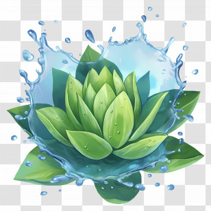 Watercolor Lotus Leaf - Green Lotus With Water Splash Transparent PNG