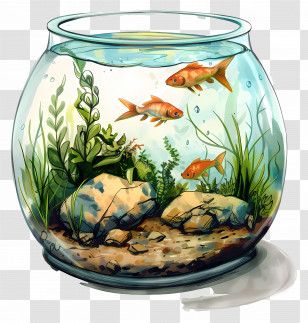 Fish Tank - Goldfish Swimming In A Glass Bowl Transparent PNG