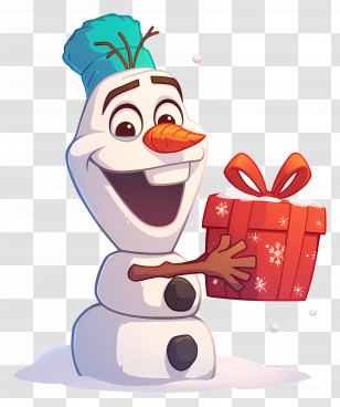 Frozen Olaf - Snowman Holding A Gift Transparent PNG