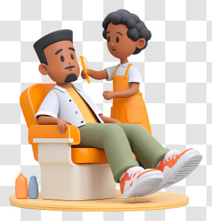 Man Getting Hair Treatment - Barber Chair With Haircut Scene Transparent PNG