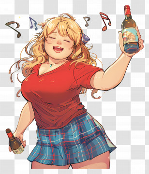 Drunk Girl - Blonde Woman Singing And Holding Wine Bottles Transparent PNG