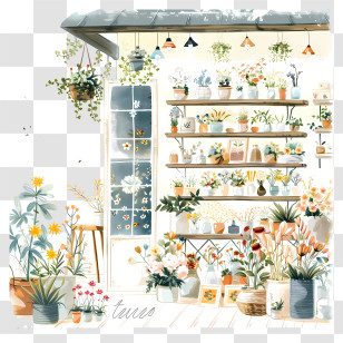 Spring Flower Store - Cozy Flower Shop With Various Plants Transparent PNG