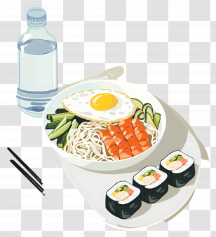 Korean Food - Asian Cuisine With Sushi And Noodles Transparent PNG