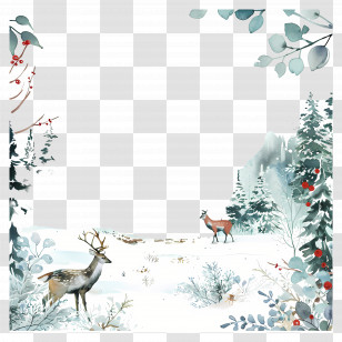 Winter Background - Winter Forest With Deer Transparent PNG