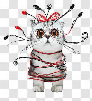 Christmas Animal - Surprised Cat Tangled In Yarn Transparent PNG