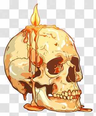 Candle On Skull - Candle Burning On Skull Illustration Transparent PNG