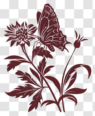 Butterfly Silhouette - Butterfly On Flower Silhouette Transparent PNG