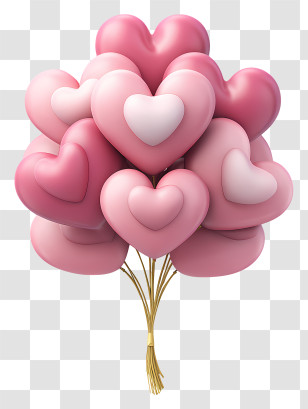 Heart Shaped Balloon Bunch - Heart Shaped Pink Balloons Transparent PNG
