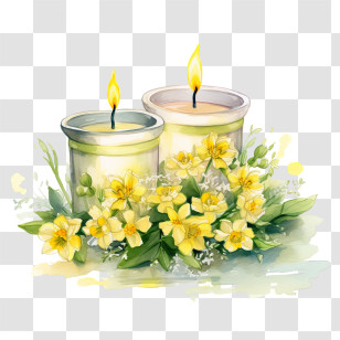 Citronella Candles - Candles With Yellow Flowers Illustration Transparent PNG
