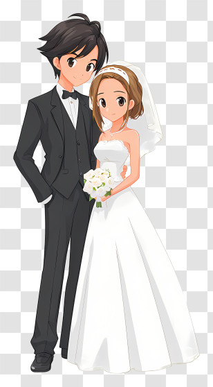 Wedding Anime - Cartoon Wedding Couple Transparent PNG
