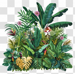 Jungle Plants - Cluster Of Vibrant Tropical Plants And Leaves Transparent PNG