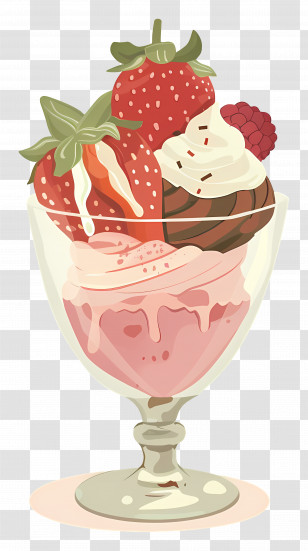 Gelato - Strawberry Ice Cream Sundae With Toppings Transparent PNG