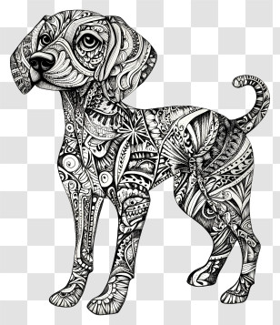 Dog Zentangle - Artistic Black And White Patterned Dog Transparent PNG