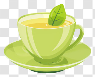 Green Tea - Green Tea Cup With Leaf Design Transparent PNG