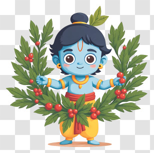 Krishna Celebrating Christmas - Cute Baby Krishna With Garland Transparent PNG