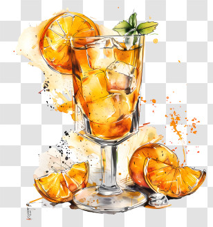 Hugo Spritz Drink - Refreshing Orange Drink With Ice And Citrus Slices Transparent PNG