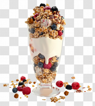 Yogurt Parfait - Delicious Yogurt Parfait With Berries And Granola Transparent PNG