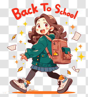 Back To School Text - Back To School Girl With Green Jacket Transparent PNG