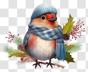 Rendered Image - Robin Bird In Winter Hat And Scarf Illustration Transparent PNG