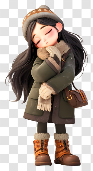 Sad Anime Girl - Winter Girl In Warm Clothing Transparent PNG