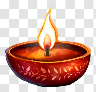 Diwali Lamp - Decorative Red Oil Lamp With Flame Transparent PNG